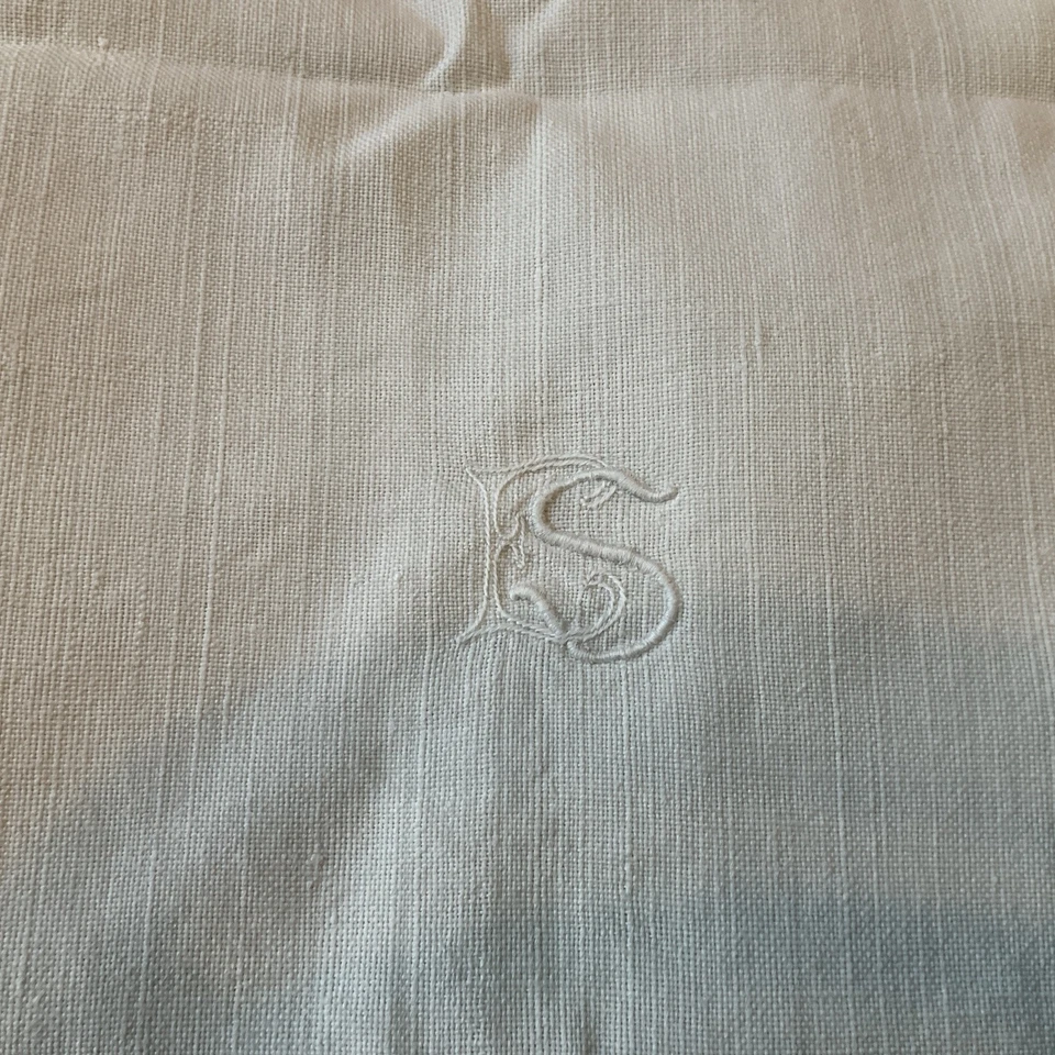 Impresionante conjunto de fundas de lino vintage euro francesas ganchillo a mano 30x27 mono ES Foto 2 de 4