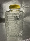 Vintage Glass Anchor Hocking Ribbed Refrigerator Bottle with Yellow Lid