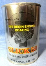 Vintage 1980's Petrolon's Slick 50 Silver Oil Can Resin Engine Oil Full Qt Can
