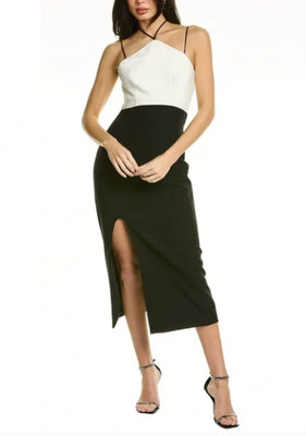 Cinq à Sept Faye Ivory /Black Halter Midi Dress - size 00 - retail $445