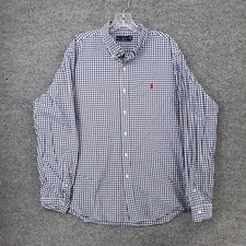 Ralph Lauren Button Down Shirt Mens XL Blue Long Sleeve Plaid Collared Pony