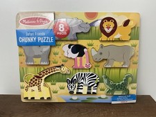NEW Melissa  Doug Wooden Puzzle 8 Piece Safari Friends Chunky Shapes Toddler