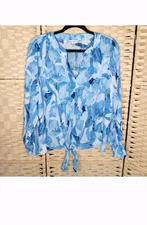 Counterparts Top Blue White Tie Waist Large EUC!