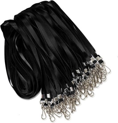 50 Pack Black Lanyard Bulk for ID Badge Holder - Durable Flat 50 Pack, 