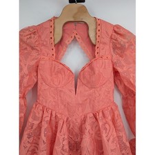 Asos Luxe NWT Structured Mini Dress Embroidered Organza Tiered Sleeves Orange 10