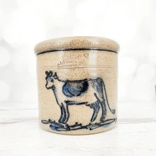 Vintage 1988 Rowe Pottery Cow Salt Glaze Crock 5.5" x 6"