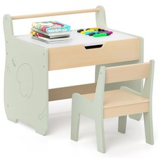COSTWAY Kids Table and Chair Set Wooden Activity Desk and Chair Set-Green