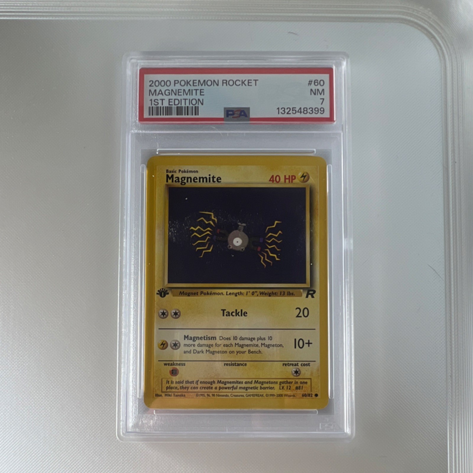 Pokémon Magnemite 60/82 Rocket 2000 40 HP Common 1st Edition Regular PSA 7