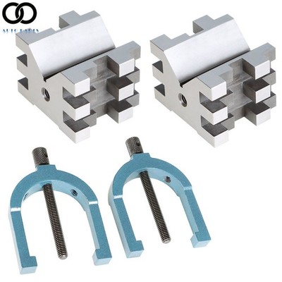 Machinist V-Blocks 2-3/8'' x 2-3/4'' x 2'' Clamp Set Hardened Steel
