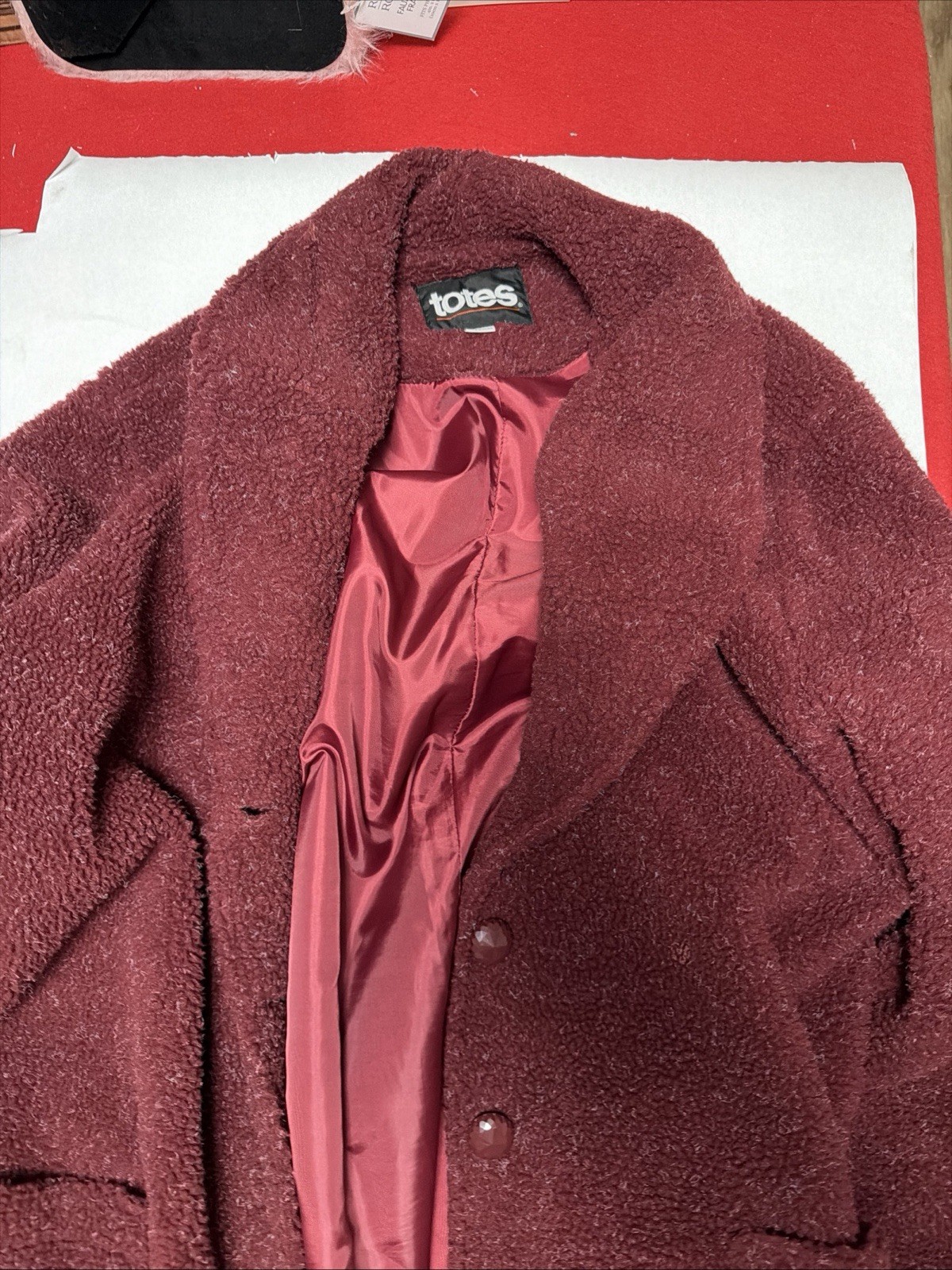 Totes Burgundy Button Collared Jacket Womens Soli… - image 1