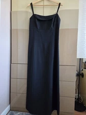 Vera Wang Black Maxi Dress Spaghetti Straps Minimalist Evening Gown Size 12