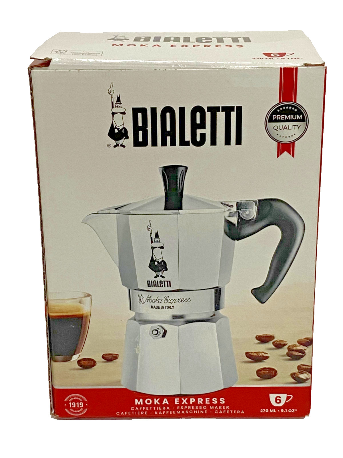 Bialetti Moka Express – Stove Top Espresso Maker 6 Cup, Silver and Black
