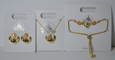 Disney Parks Stitch and Flowers Necklace Bracelet Earrings Set NEW