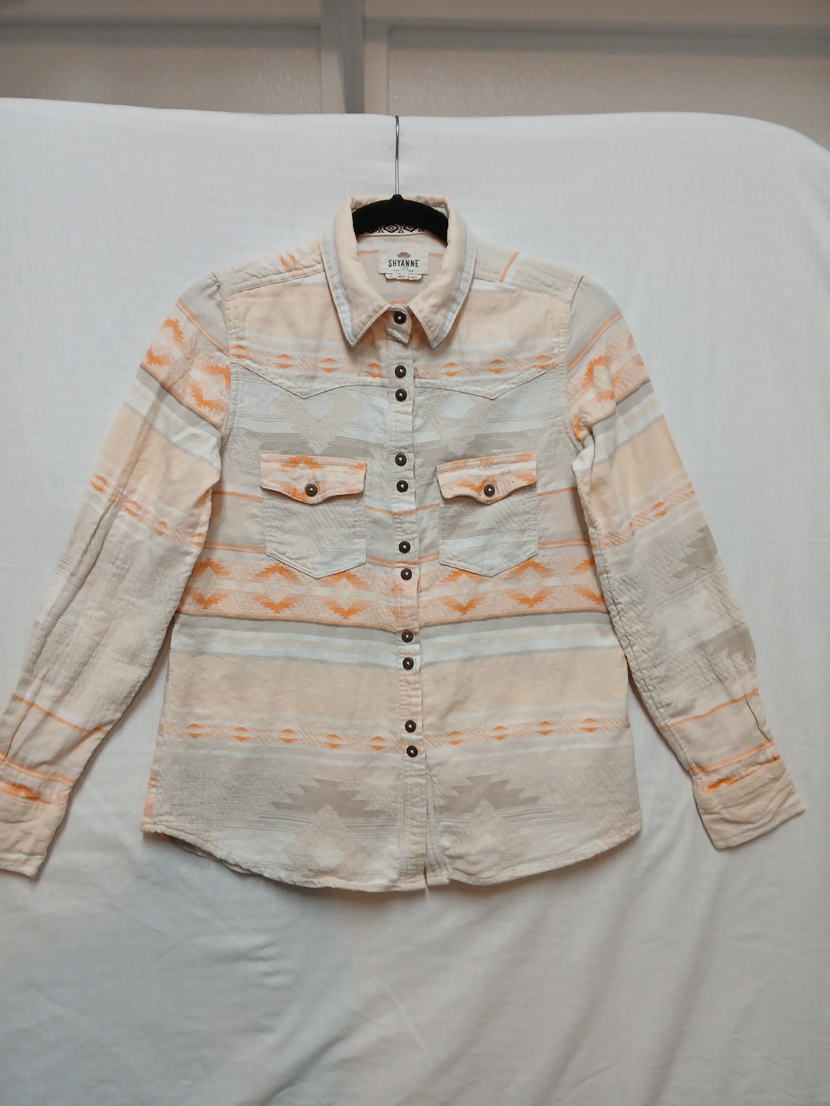 Shyanne Coral Flannel Shirt Sz XS Button Up Aztec Western Rodeo Rockabilly