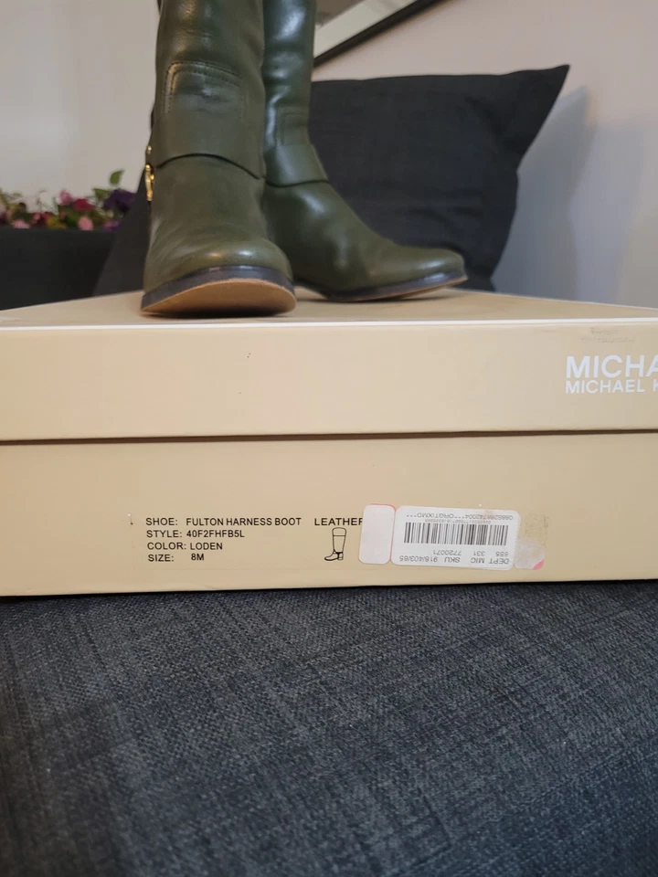 Michael Kors Fulton Harness MK Logo Color Loden Riding Knee Boots Shoes 8 LEATHE - Image 2 of 4
