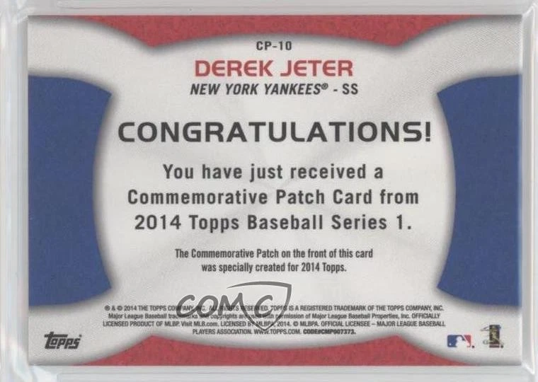2014 Topps Manufactured Commemorative Patch Derek Jeter #CP-10 Patch HOF - Image 2 of 2