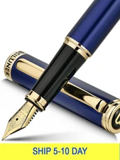 BEILUNER Blue Fountain Pen,Stunning Luxury Lacquer, 24K Gilded Nib(Fine),Gorgeou