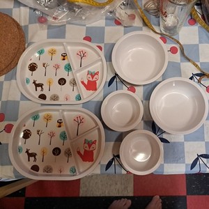 Circo Woodland Creatures fox owl deer Plate Bowl Set 6 Piece Melamine Plastic