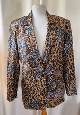 VINTAGE ShangriLa 80s 90s Womens 100 Silk Leopard Blazer China S one button