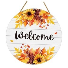 Fall Door Decor Maple Leaf Sunflower Berries Wall Decor Fall Welcome Sign