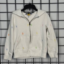 Polo Ralph Lauren Allover Pony Full Zip Hoodie Fleece Jacket Girls 6X White