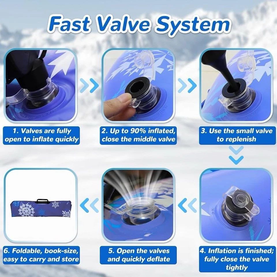 Pacote com 3 tubos de neve para crianças e adultos, trenós de inverno resistentes com alças - Imagem 3 de 4