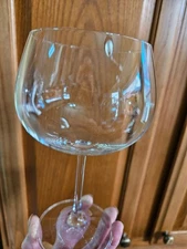 Balloon Type Fine Crystal 1 Wine Glass Goblet Clear Etched Marked Signed 7 1/4"
