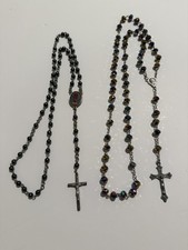 Catholic Metal Rosary Beads Lot 2 Hematite Rainbow Crucifix Virgin Mary Decor