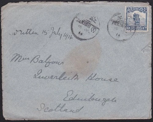 CHINA 1914 10c Junk cover from Insp General of Customs PEKING to Scotland..D8313