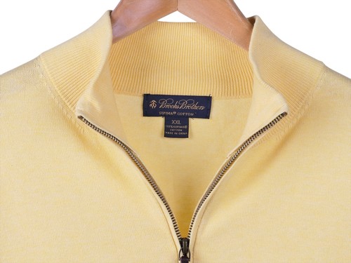 Maglione Brooks Brothers Supima cotone tinta unita giallo uomo 1/4 zip finto collo XXL - Foto 3 di 6