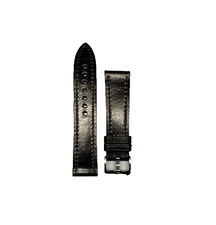 22mm Black Genuine Leather Watch Band - USA