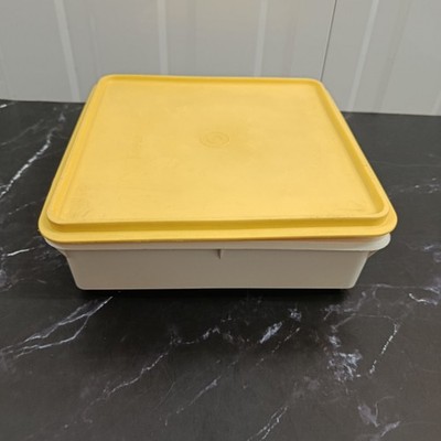 Vintage Tupperware 514-10 weiß eckig Vorratsbehälter Box gelber Deckel 24 cm