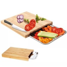 Bamboo Wooden Chopping Board Cutting Slicing Sliding Stainless Steel Tray