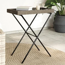 Folding Tray Table Grey Flat PE rattan, powder-coated steel, PC board