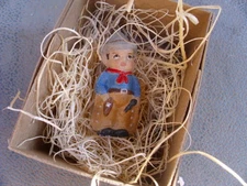 New 3D Dresden Paper Christmas Ornament Mini Cowboy w Gun Holster Chaps Hat 2"