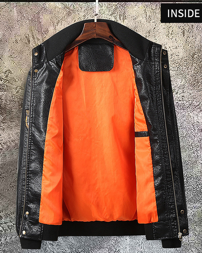 Caldo Uomo Collo Giacche Moto Pelle Giacca Lavaggio Cappotto Vantaggio Outwear - Foto 5 di 15