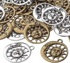 Large Sun Pendants Silver Bronze Sun and Moon Celestial Charms Open 30mm 50pcs