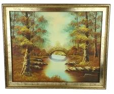 Original Signed Benson Oil Painting Fall Scene Professionally Framed 22" x 19”