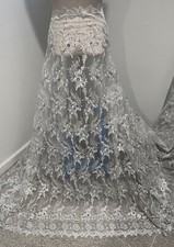 WHITE SILVER Embroidery Sequins Lace Fabric 50 Width Sold By Yard