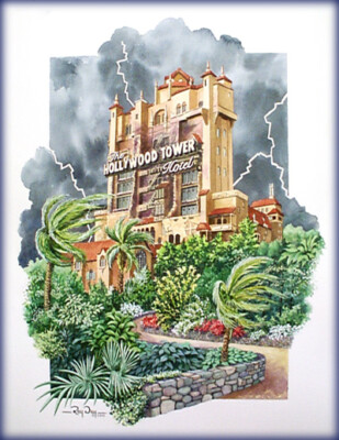 Disney The Hollywood Tower Hotel Giclee' by Ray Day, Mint, signed w/ COA #93/100