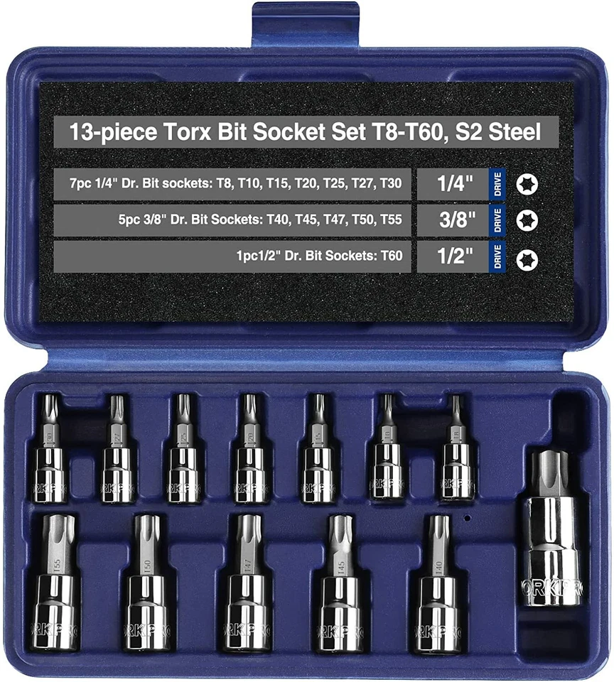 WORKPRO 13 Piece Torx Bit Socket Set T8-T60 S2 Steel For Hand Use Only With Case - Image 2 of 4
