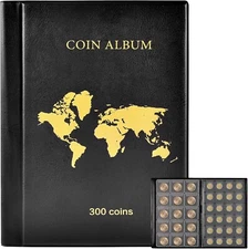 1 PC 300-Slot Coin Display Album for Collectors - Stores Coins, Medals & Badges