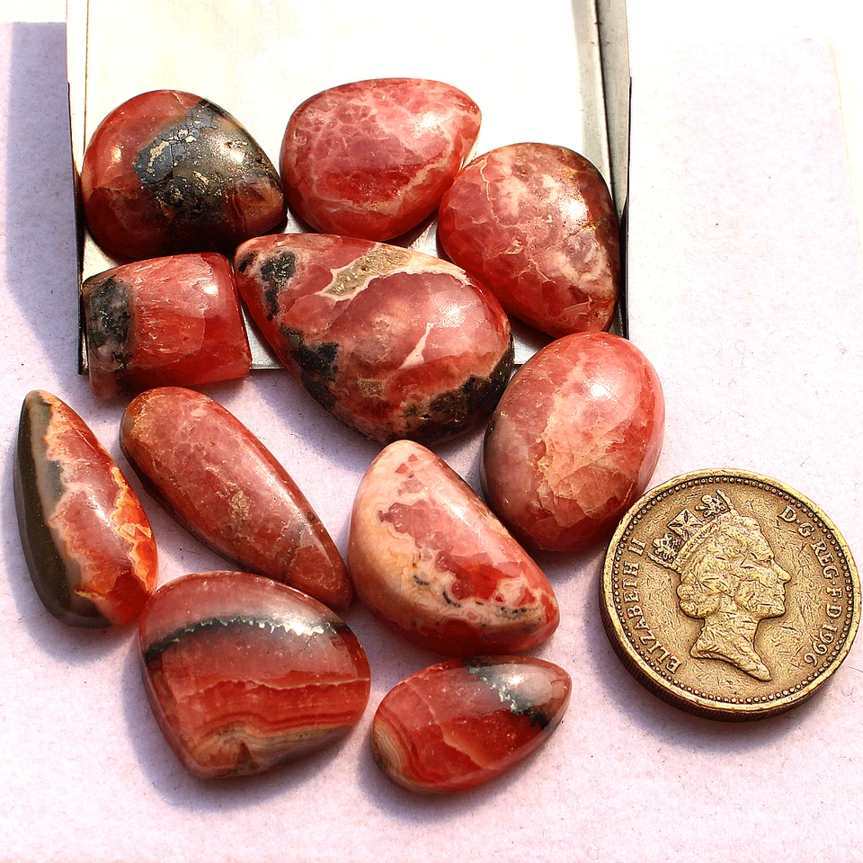 Lote de 11 piedras preciosas cabujón de rodocrosita natural Argentina grado superior 14 mm-28 mm Foto 4 de 4