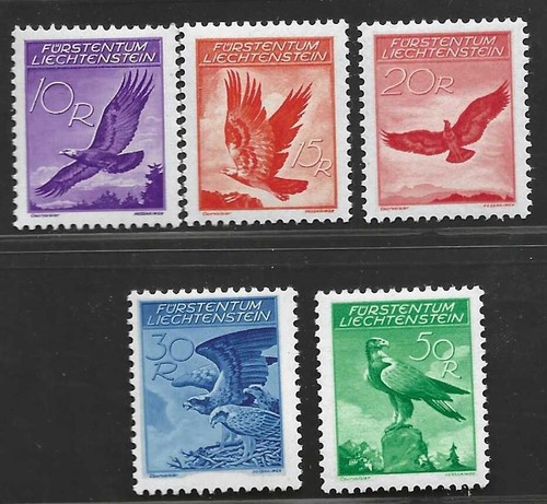 LIECHTENSTEIN 1934 AIR MAILS SET SCOTT # C9-C13 MINT NEVER HINGED VERY FINE - Afbeelding 1 van 2