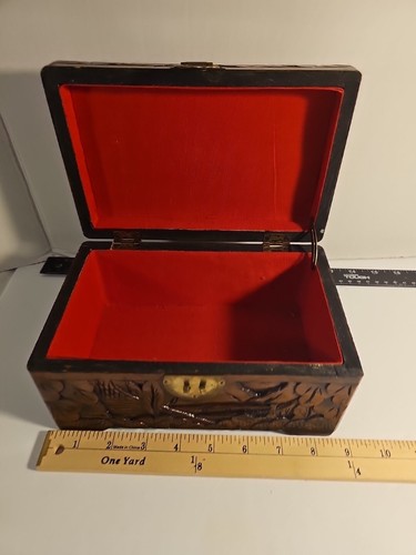 Vintage Hand Carved Wooden Jewelry Trinket Keepsake Box - Picture 5 of 12