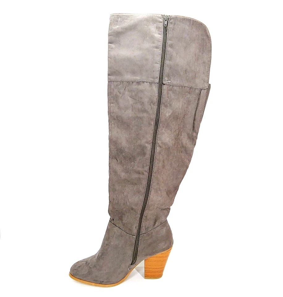 Botas por encima de la rodilla Lane Bryant para mujer tacón apilado cremallera cuello ancho gris 10W Foto 2 de 4