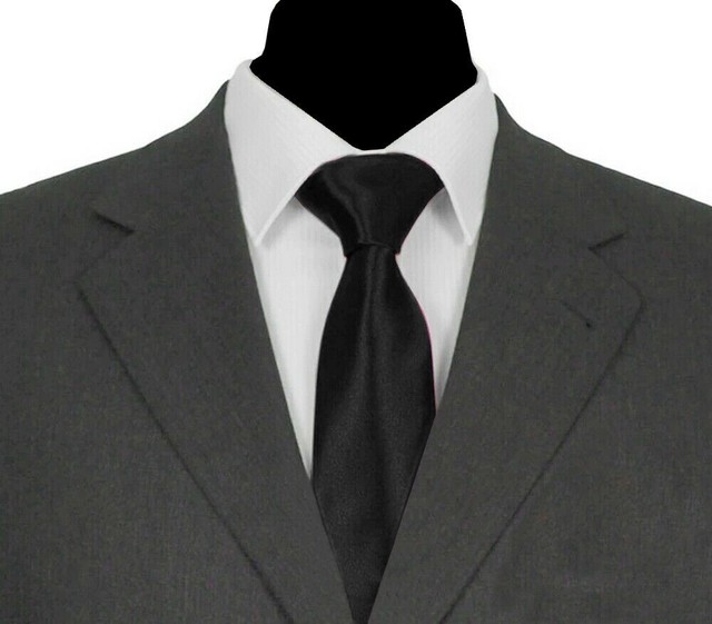 Funeral Tie Classic 7cm Mens Black Plain Solid Satin Necktie 1 000 for