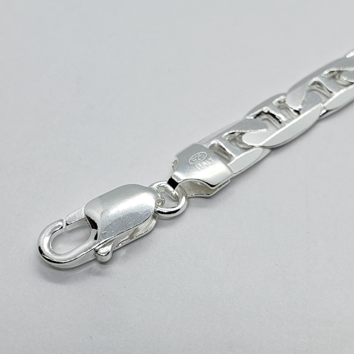 925 Sterling Solid Silver Italy Flat Mariner Link Chain Necklace