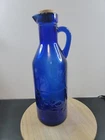 Vintage Cobalt Blue Glass Bottle Absolutely Pure Milk Protector W/handle 11 1/4"