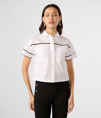 Karl Lagerfeld Paris Collared Cotton Logo Lace Shirt, Style#  L4CA0552, Size M